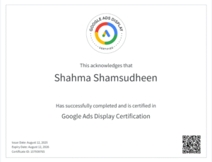 Google Ads Display Certification Best freelance digital marketer in Malappuram, Kerala