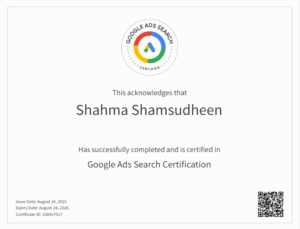 Google Ads Search Certifications Best freelance digital marketer in Malappuram, Kerala